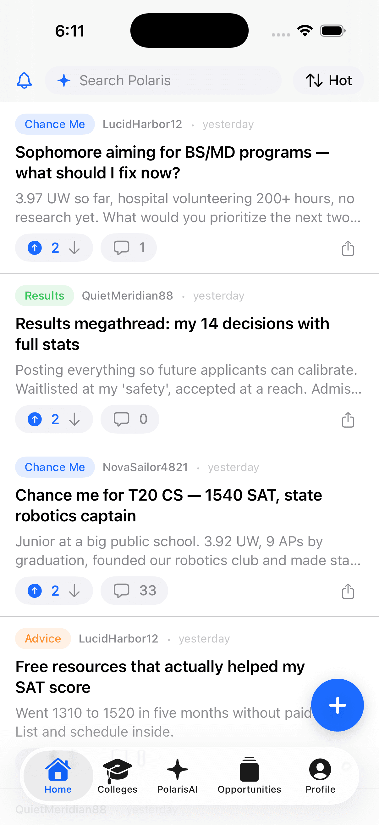 The Polaris home feed: Chance Me posts, results, and advice from the community